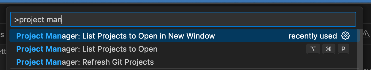 Selected commands from the Project Manager extension